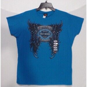 NWT Harley Davidson Womens 2 XL Faded Eagle Wings UFC MMA T-Shirt Blue